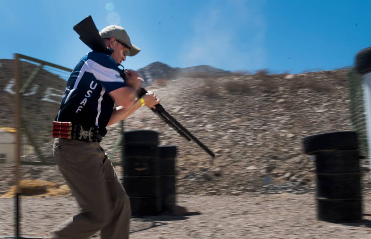Casey Ryan during a shotgun stage at the 2018 USPSA Multigun Championship